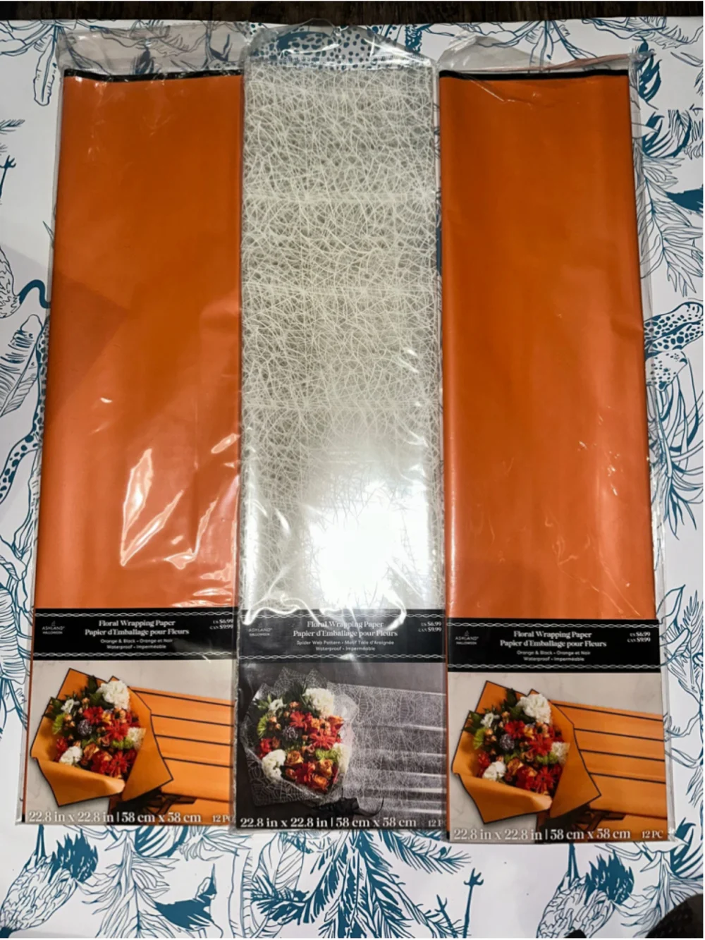 Ashland Halloween Floral Wrapping Paper Set, One Size, Orange and White